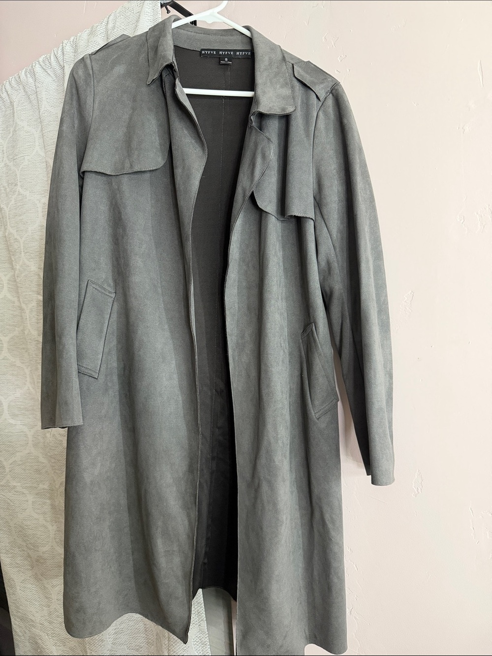 HYFVE Gray Suede-Effect Trench Coat